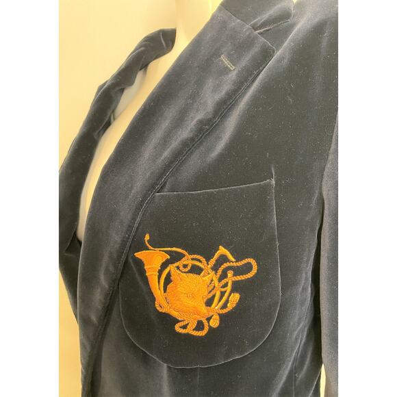 Ralph Lauren Navy Blue Velvet Fox Crest Blazer Jacket Womens 10 Embroidered Horn - Picture 4 of 10